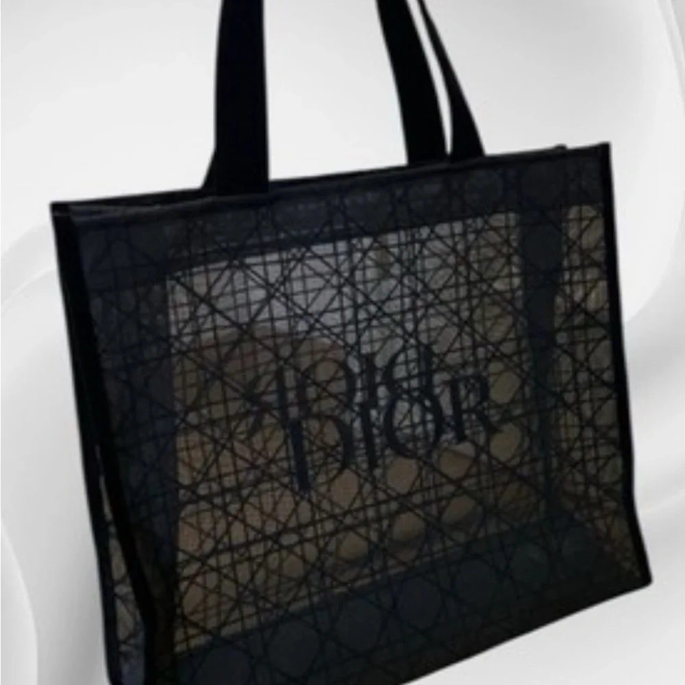 New Dior Beauty Mesh Cosmetic Makeup Tote Bag- Black - Picture 2 of 5